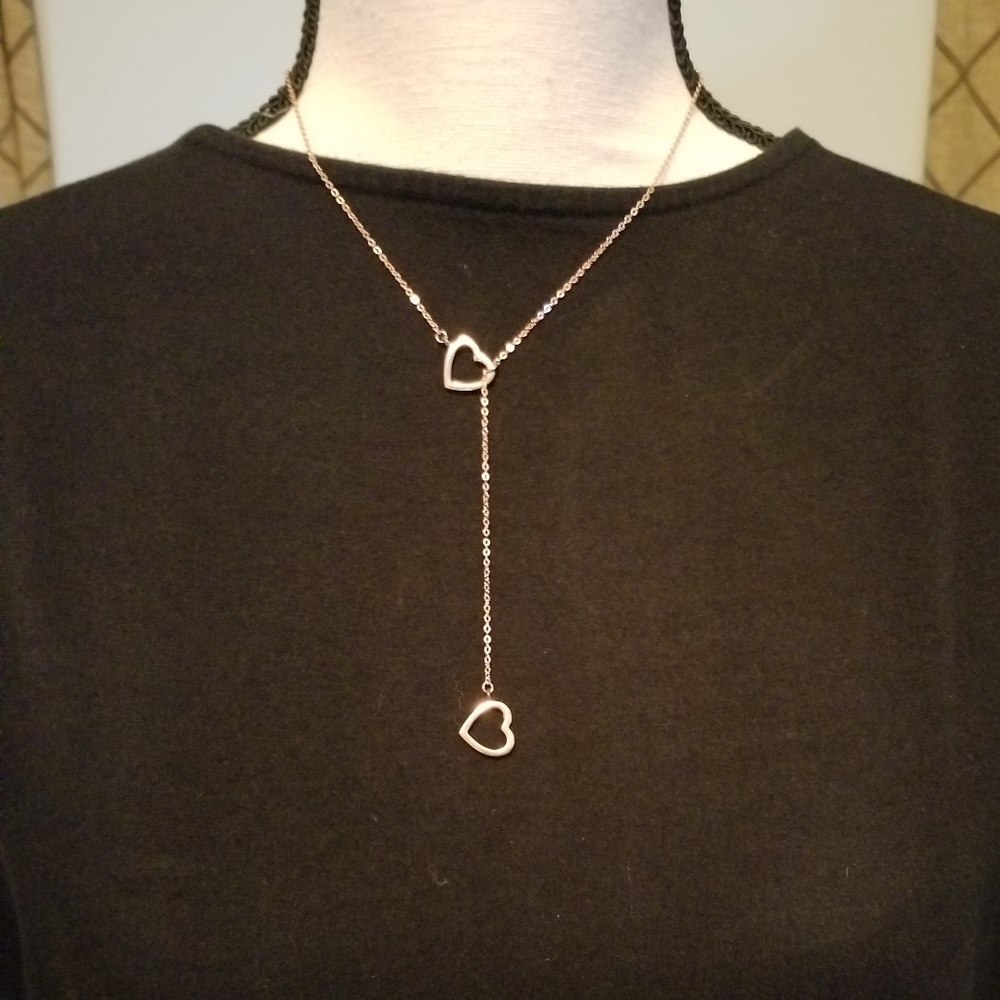 Dangling Hearts 18" Rose Gold Plated Necklace